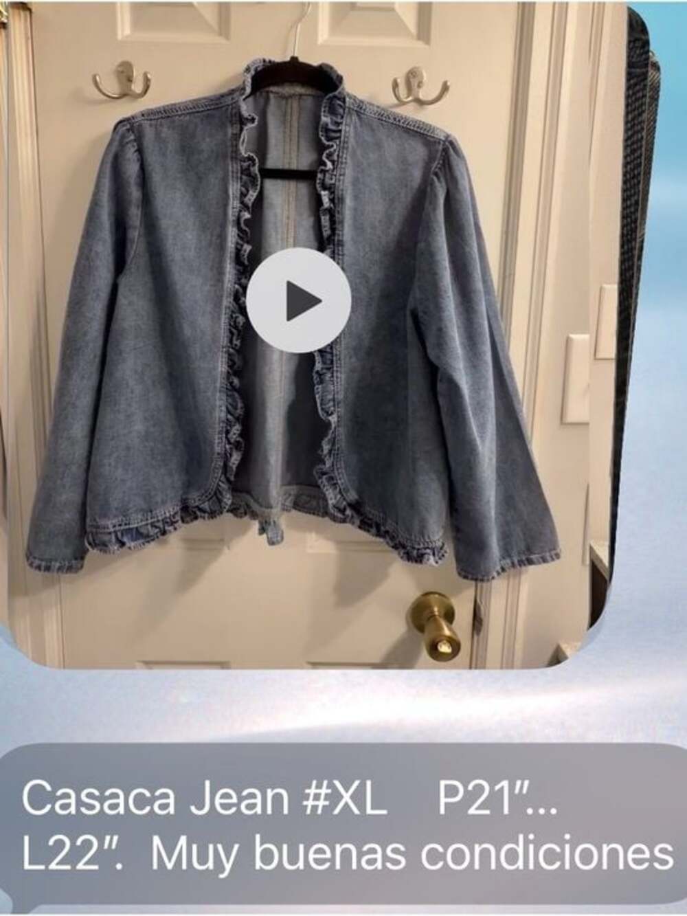 Light Wash Ruffle Denim Jacket XL - Picture 6 of 7